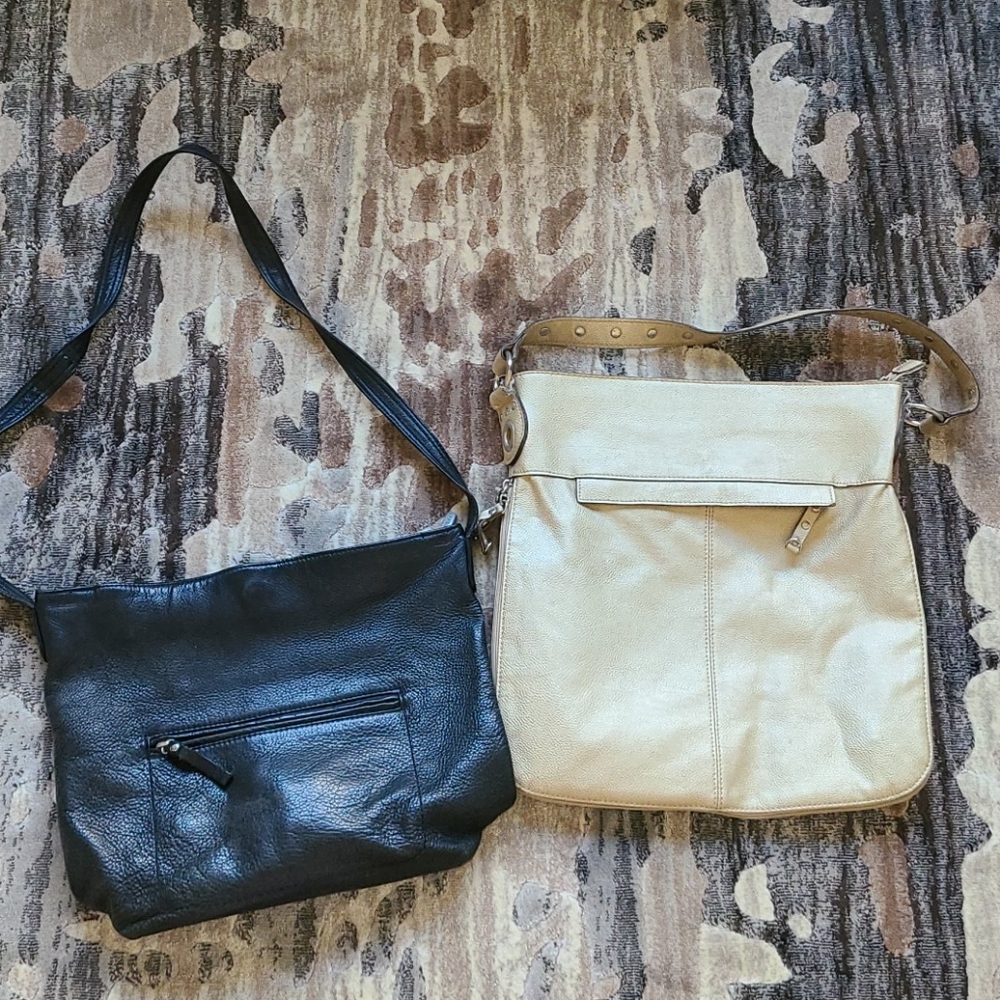 2 handbags gold and black crossbody leather bags